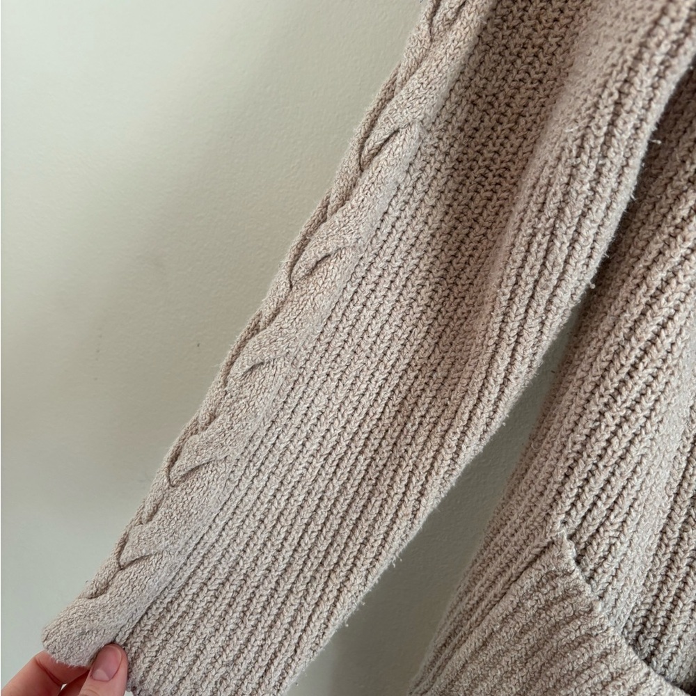 Lucky Brand Oversized Open-Front Cardigan, Braid Detail, Taupe Tan, Size Large - Picture 3 of 4